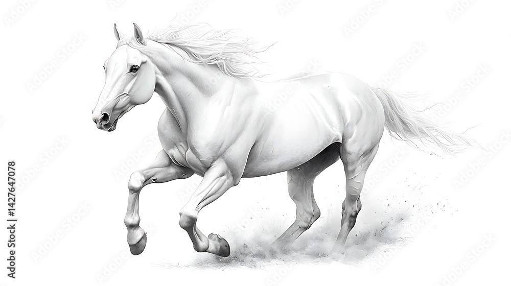 Graceful white horse running in an open field nature scene dynamic composition Graceful white horse running in an open field nature scene dynamic composition