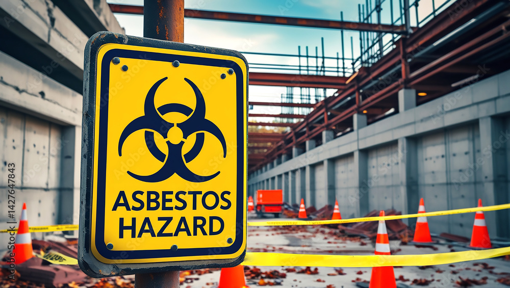 Asbestos Warning Sign in Construction Zone – Generated AI