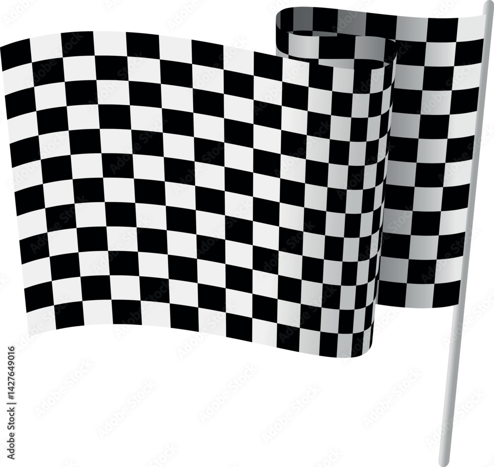 Fototapeta premium Racing flag waving on a white background representing victory in motorsport events and competitions globally