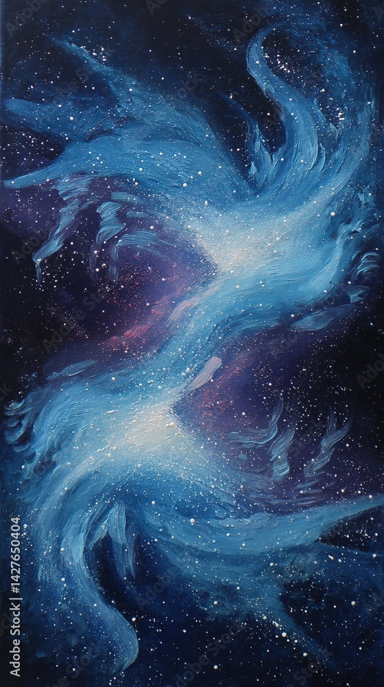 Fototapeta premium Abstract nebula space art with swirling blue and purple cosmic dust clouds.