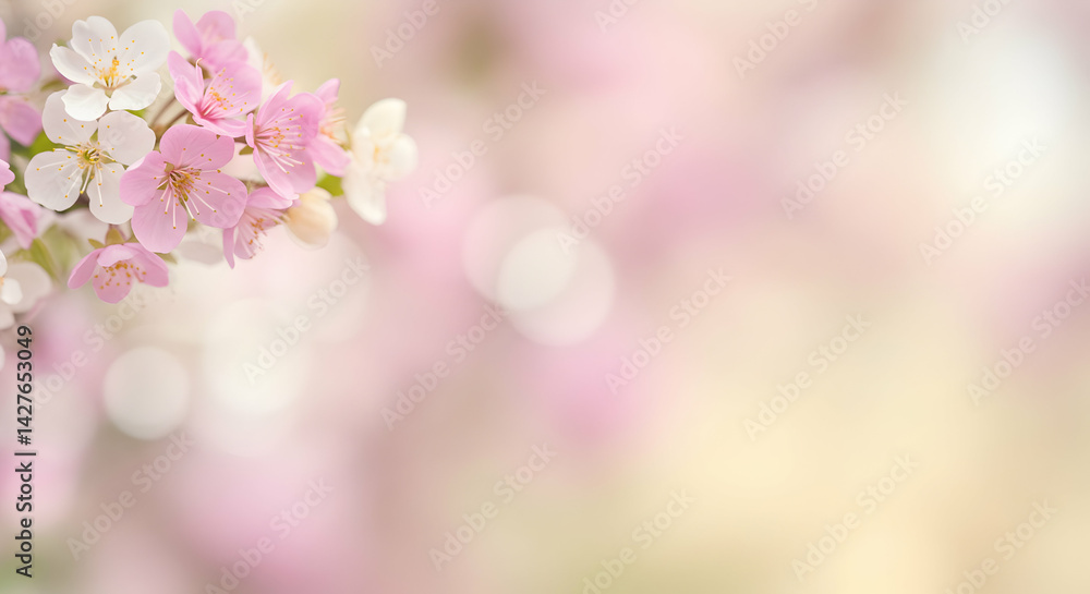 Blooming Branch with Delicate Pink and White Flowers in Spring Blooming Branch with Delicate Pink and White Flowers in Spring