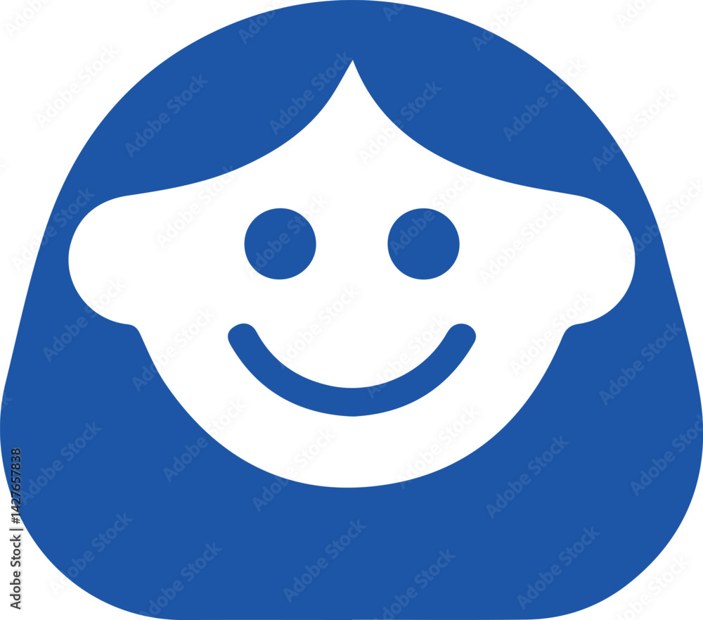 Happy girl icon in vibrant blue. Happy girl icon in vibrant blue.