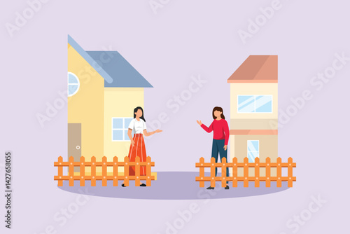 Neighbors sharing Concept. Colored flat vector illustration isolated
