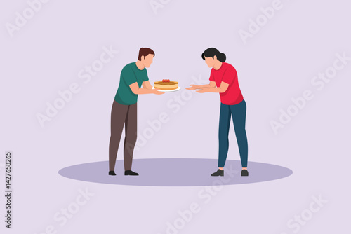 Neighbors sharing Concept. Colored flat vector illustration isolated