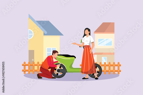 Neighbors sharing Concept. Colored flat vector illustration isolated