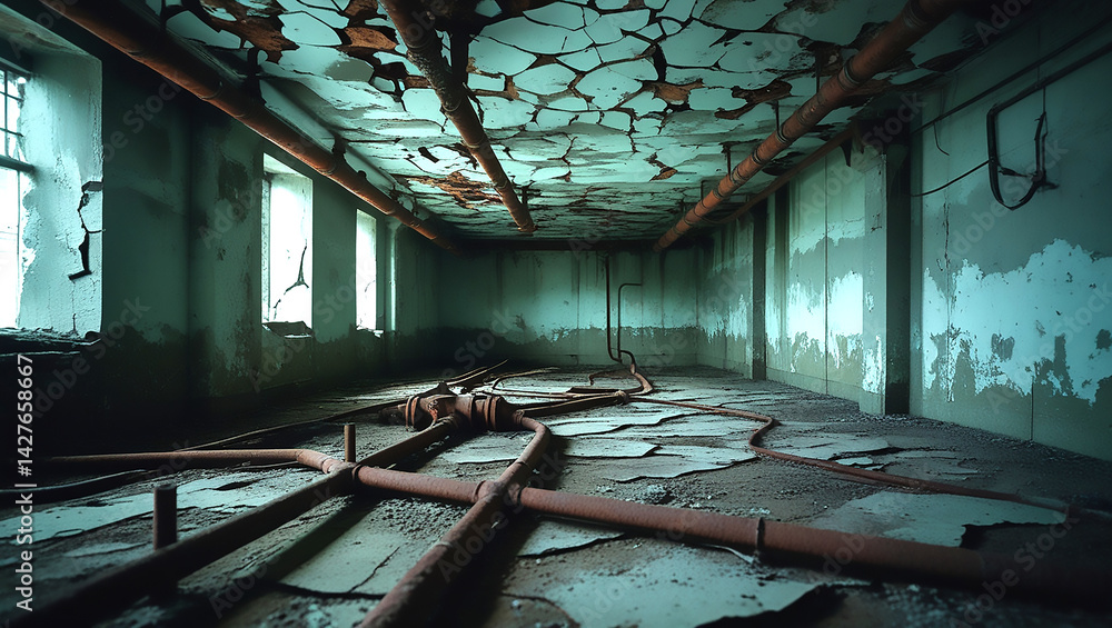 Close-Up of Aged Building with Asbestos-Containing Ceiling – Generated AI