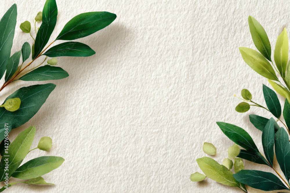 Fresh Green Leaves and Natural Background with Soft Textured Surface for Creative Projects