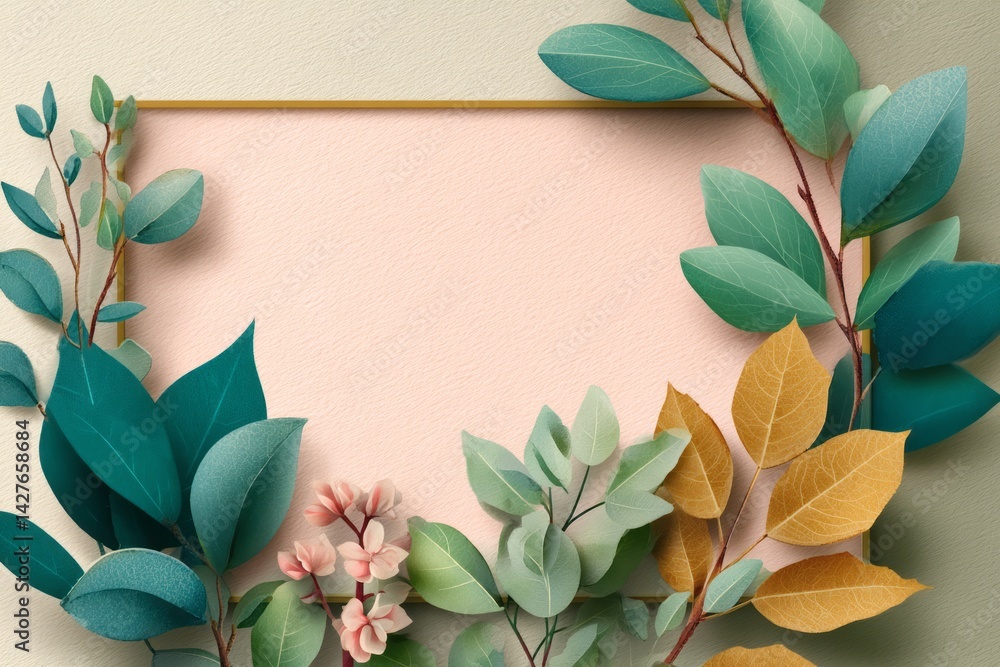 Elegant Frame with Colorful Leaves and Floral Elements for Creative Background Design