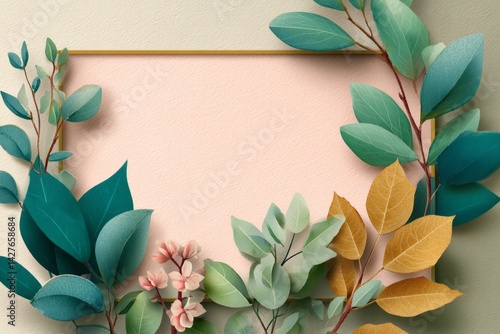 Obraz na płótnie Elegant Frame with Colorful Leaves and Floral Elements for Creative Background Design w salonie