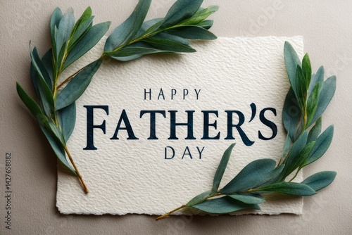 Obraz na płótnie Elegant Father's Day Greeting Card with Greenery Border and Script Typography Design w salonie