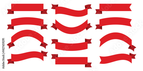 Ribbon banner set. Simple red ribbon