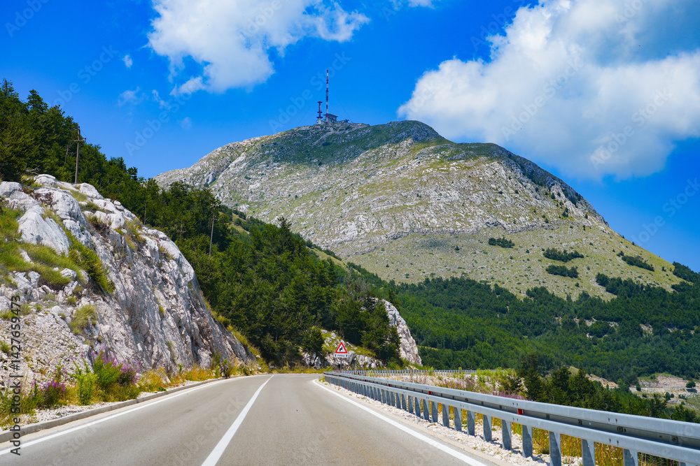Road under the Štirovnik, the highest peak of Lovćen National Park in the heart of Montenegro in the Balkans