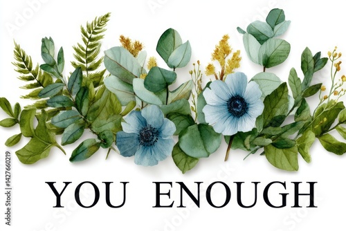 Beautiful Hand-Drawn Floral Arrangement with Inspirational Text You Enough