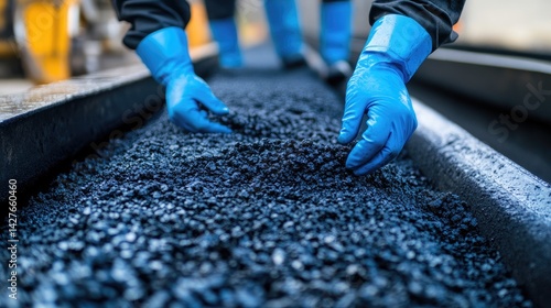 Industrial Workers Inspecting Recycled Plastic Granules.