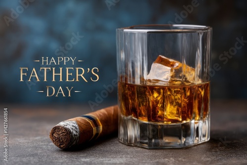 Obraz na płótnie Elegant Whiskey Glass with Ice and Cigar for Father's Day Celebration Atmosphere w salonie