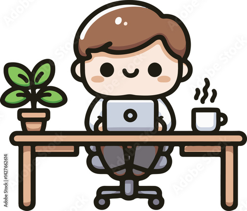 Peaceful Work-from-Home Moment with Laptop and Coffee Mug