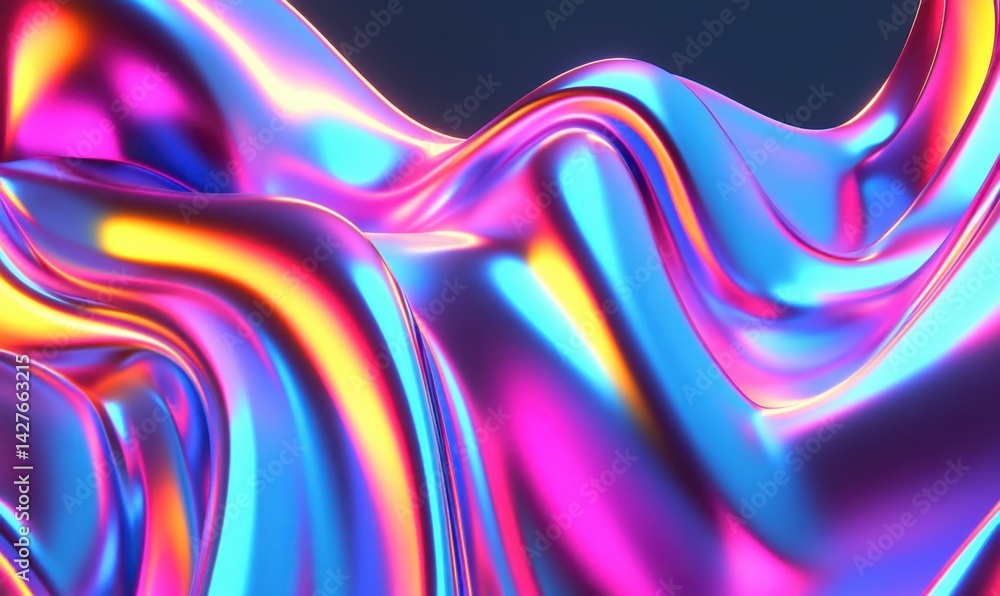 Fototapeta premium Iridescent liquid swirls, abstract background, digital art, design element