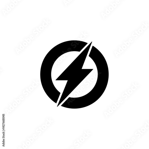 Free Download Bold black lightning bolt icon inside a circle on white background, concept for energy, power, speed, and electricity logo design - GFXLoad