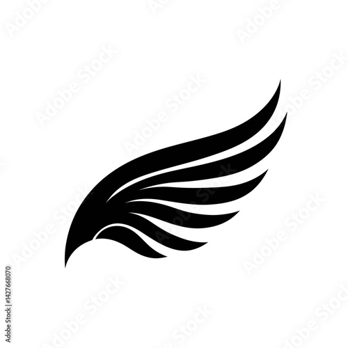 Stylish black single wing design element on white background, concept for logo, branding, and graphic design