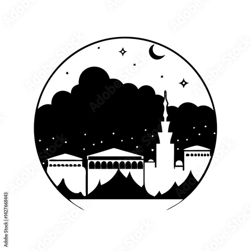 evening sky over mecca icon, evening sky over mecca silhouette vector illustration-simple silhouette illustration of evening sky over mecca,evening sky over mecca vector