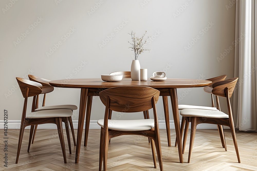 Interior design of modern dining room, dining table and wooden chairs. 3d rendering
Interior design of modern dining room, dining table and wooden chairs. 3d rendering