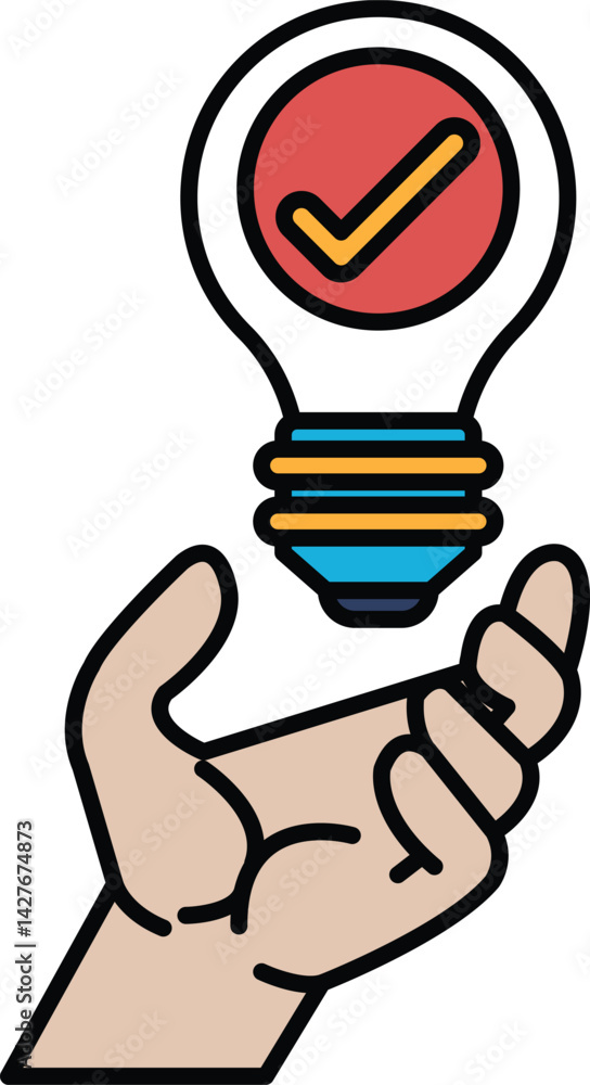 Fototapeta premium A hand holding a light bulb with a check mark on it