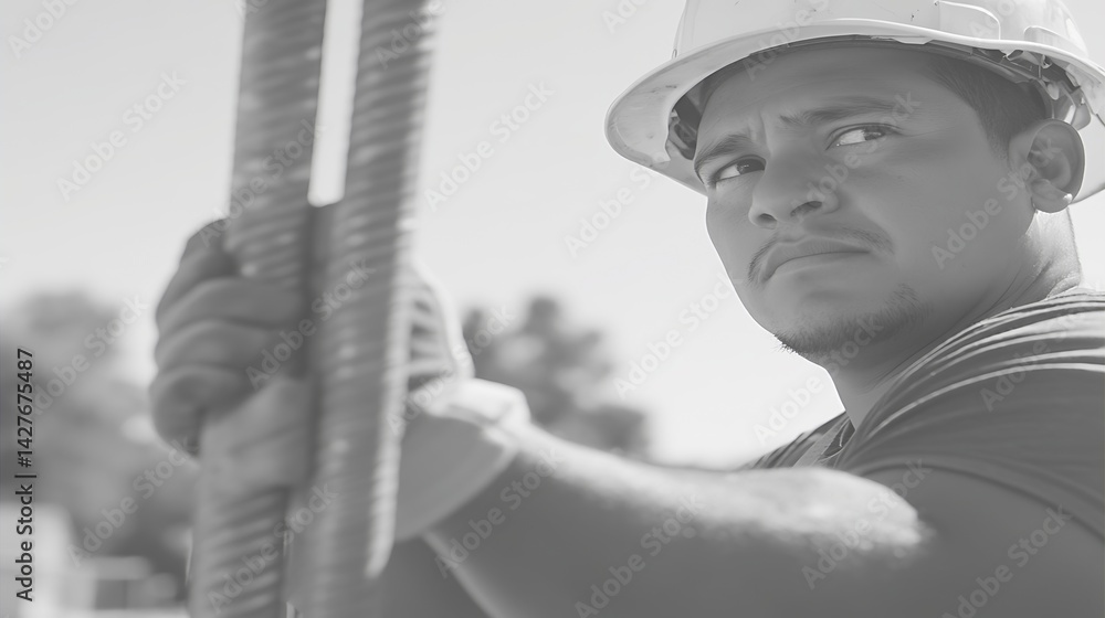 Obraz premium Construction Worker Holding Rebar