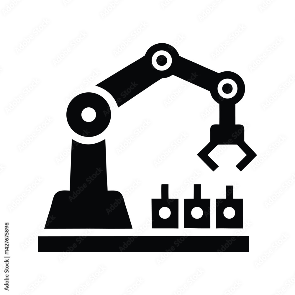 Mechanical Robotic Arm Icon – Industrial Automation Silhouette Vector
Mechanical Robotic Arm Icon – Industrial Automation Silhouette Vector