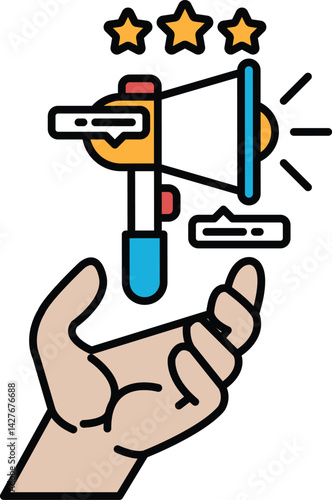 A hand holding a microphone with a star above it