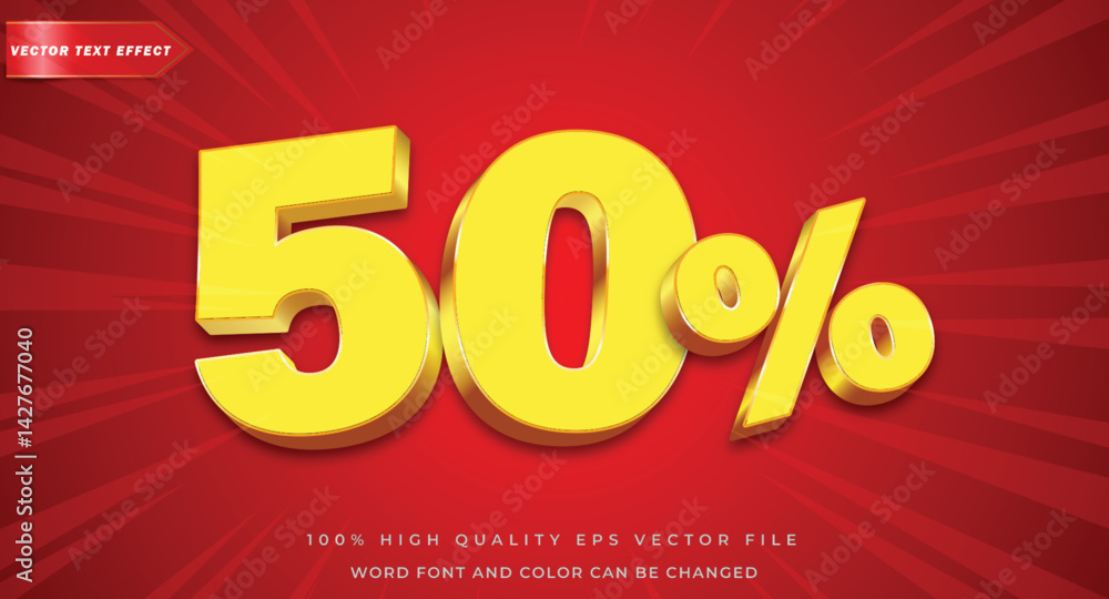 50 percent off. 3d text effect number 50. Sale banner. Vector illustration. 50 percent off. 3d text effect number 50. Sale banner. Vector illustration.