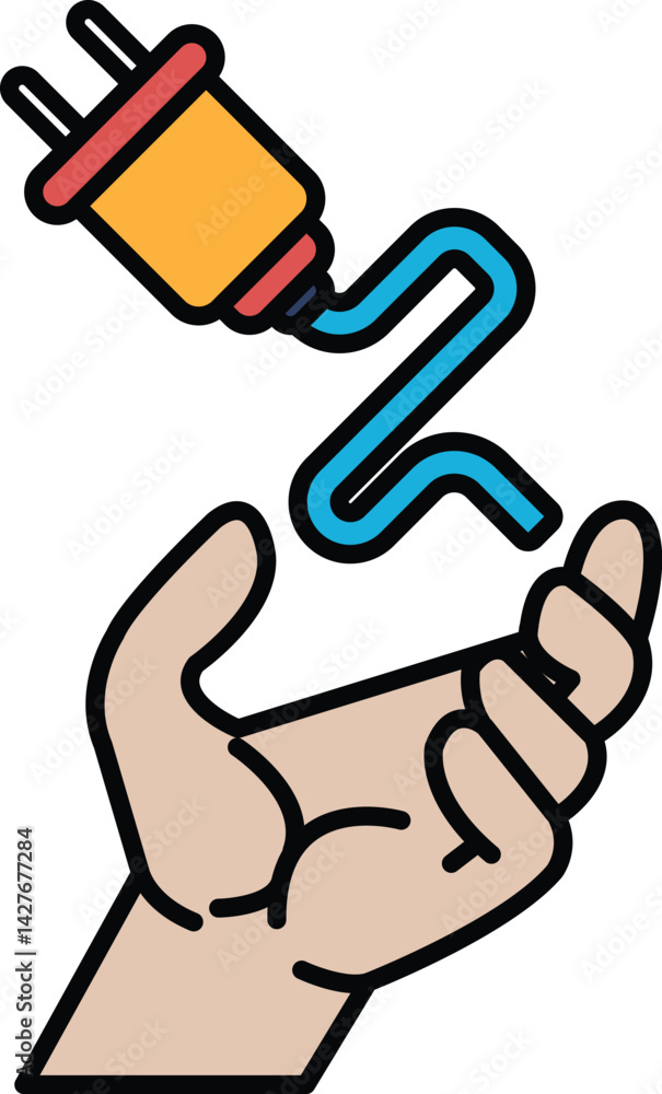 A hand holding a plug with a wire coming out of it A hand holding a plug with a wire coming out of it