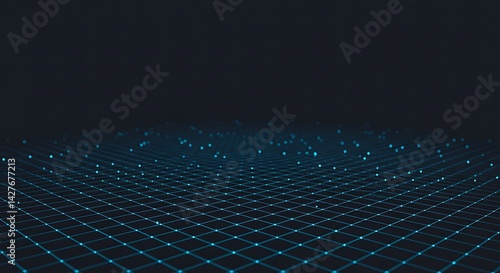 Cyberpunk Gridscape: Glowing Turquoise Nodes & Lines Form Digital Matrix, Undulating in Dark Virtual Space, Tech-Forward Visualization, Data Network, Modern Design