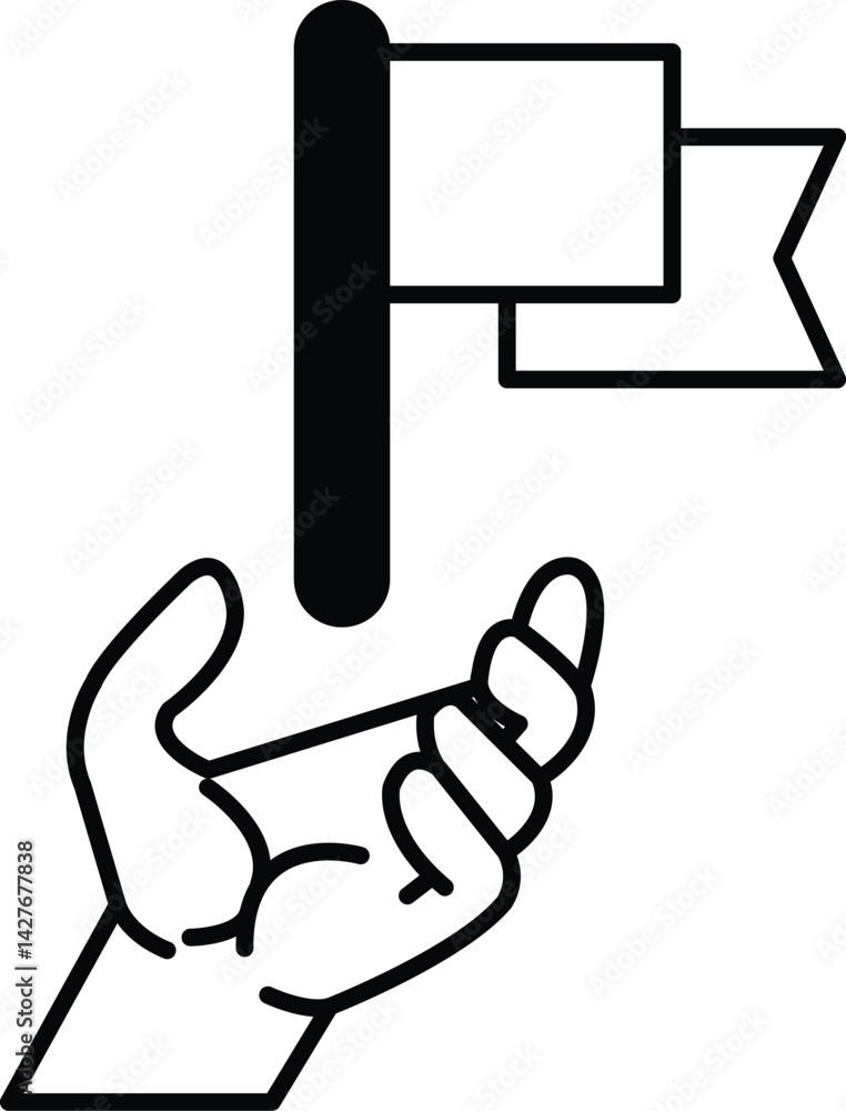 Naklejka premium hand holding a flag with a stripe