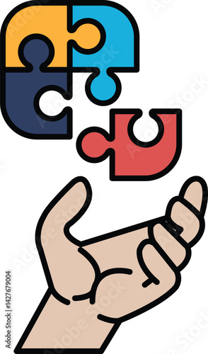 A hand holding a puzzle piece with the words 
