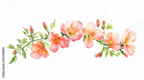 A delicate illustration of pink flowers intertwined with green leaves, showcasing natural beauty and artistry.