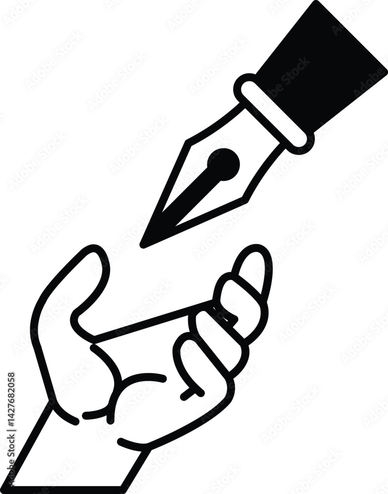 pen is shown with a hand reaching out to it pen is shown with a hand reaching out to it