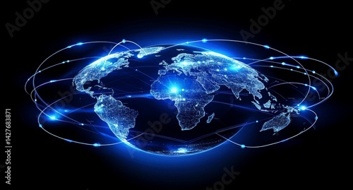 Global Network - Illuminated Earth Orbiting Lines - Digital Artwork