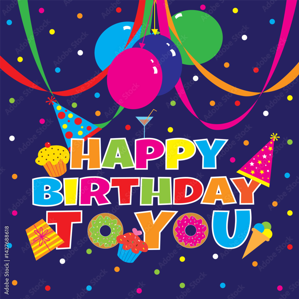 Happy birthday card design with colorful text Happy birthday card design with colorful text