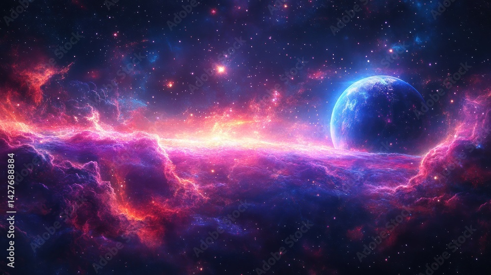 Fototapeta premium a breathtaking cosmic vista showcasing a vibrant nebula intertwined with distant galaxies illuminating the celestial canvas with radiant beauty