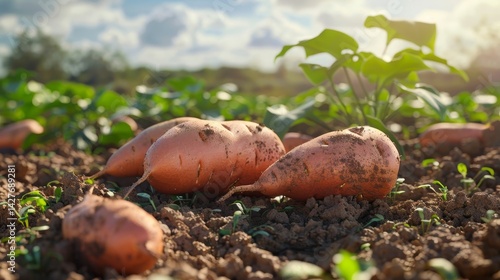 Sweet potato field on sunny day. Sweet Potato field. field. Sweet potato