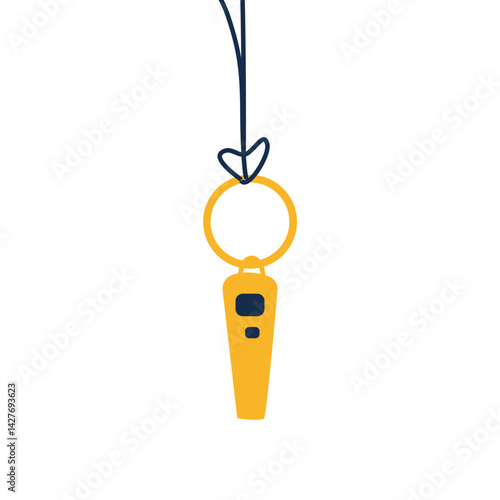 Flat illustration of a yellow hanging whistle, ideal for sports, coaching, or PE-themed designs with minimal and modern aesthetic elements.