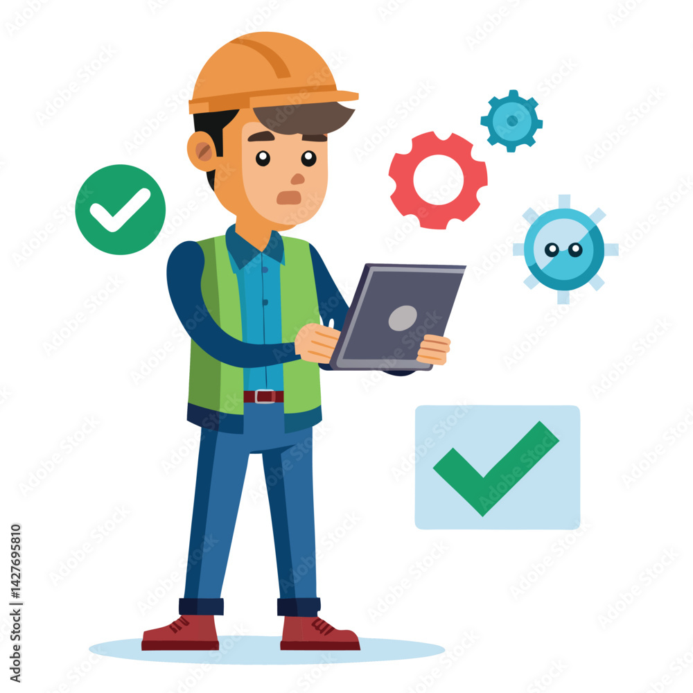male engineer checks the program and discovers an error. Hand drawn style vector design illustrations vector male engineer checks the program and discovers an error. Hand drawn style vector design illustrations vector
