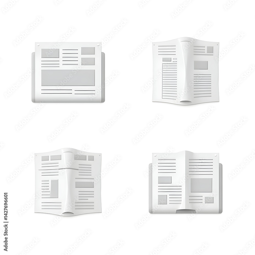 Set of Newspaper Icon Media Press News Publication Daily Event Information Article Editorial Announcement Flat Vector Illustration Set of Newspaper Icon Media Press News Publication Daily Event Information Article Editorial Announcement Flat Vector Illustration