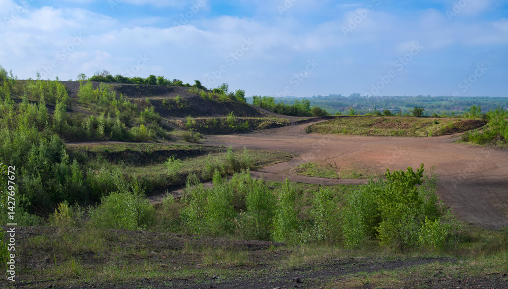 Fototapeta premium Reclaimed landscape on the Saint-Antoine Terril hill in Boussu, Belgium