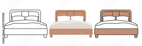 A minimalistic vector illustration of a bed icon perfect for use in a real estate app, furniture e-commerce site, hotel booking website, interior design project, etc.