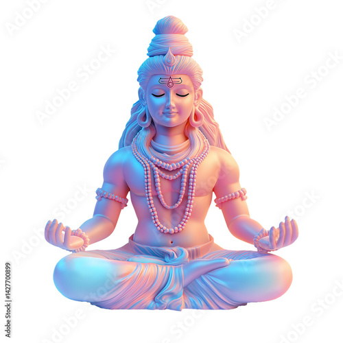 Serene Shiva Statue in Padmasana: 3D Render of Hindu Deity in Pastel Colors