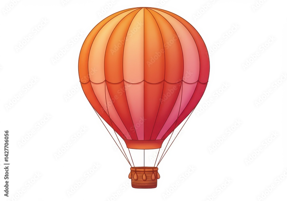 Fototapeta premium Illustration of a hot air balloon with orange and pink stripes on a white background centered view