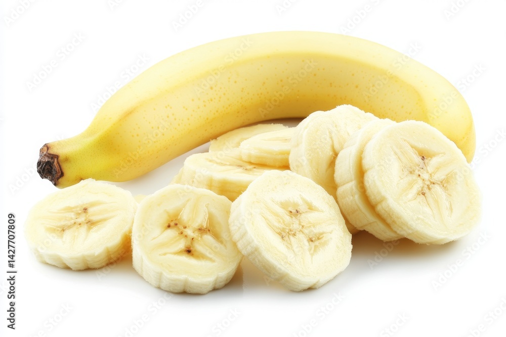 Freshly sliced banana on white background Freshly sliced banana on white background
