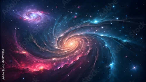 A vibrant abstract composition drawing inspiration from cosmic phenomena, showcasing swirling colors and galactic patterns. Perfect for science fiction themes, space-related projects, and imaginative.