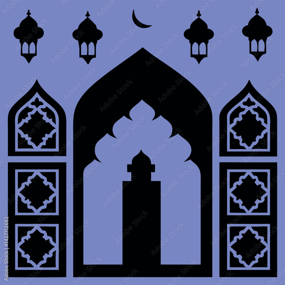 Obraz premium Islamic window shape silhouette vector design in white background.